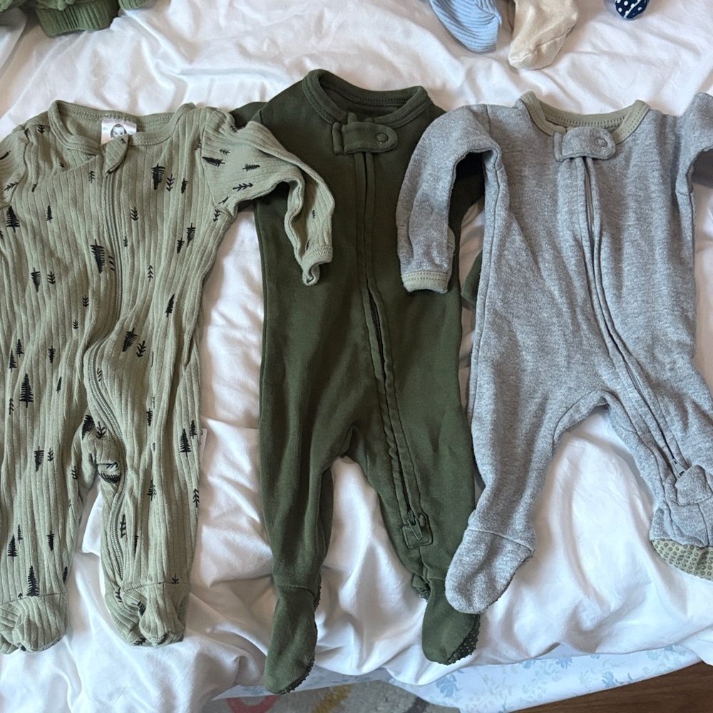 Adorable Kids Footies Set - Forest Green, Gray, Patterned